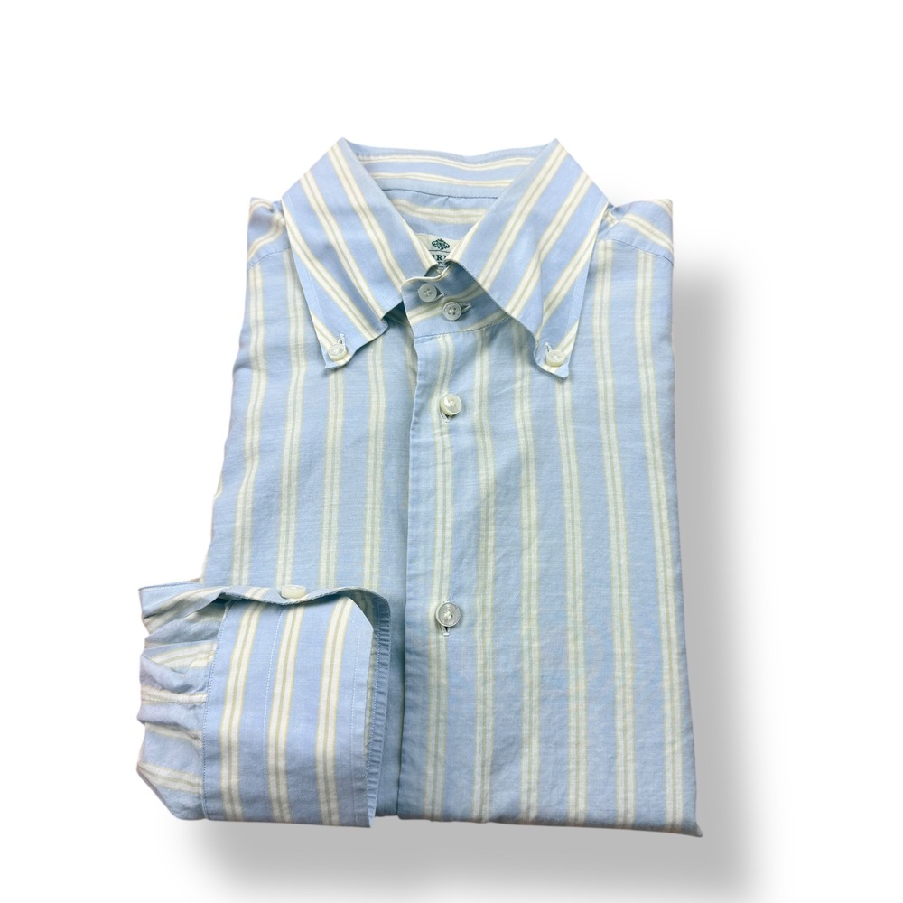Borrelli Napoli Men's Light Blue Stripe Button Down Shirt Italy Size Medium